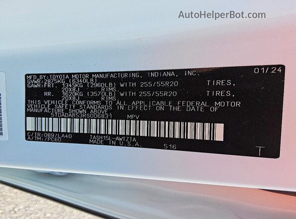 5TDADAB53RS006831 2024 TOYOTA GRAND White 