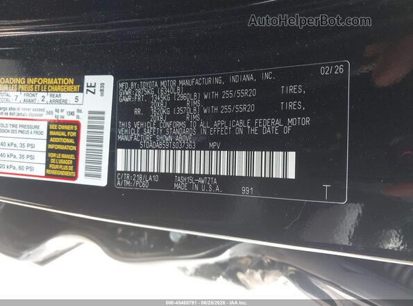 5TDADAB59TS037363 2026 TOYOTA GRAND HIGHLANDER HYBRID Black ძრავის განყოფილების ხედი