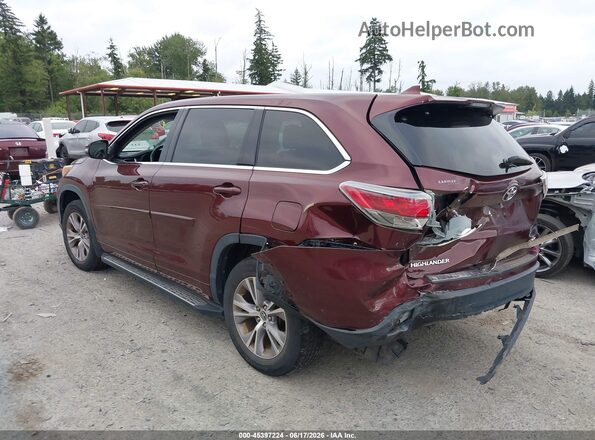 5TDBKRFH7GS264361 2016 TOYOTA HIGHLANDER Темно-бордовый Задняя левая четверть