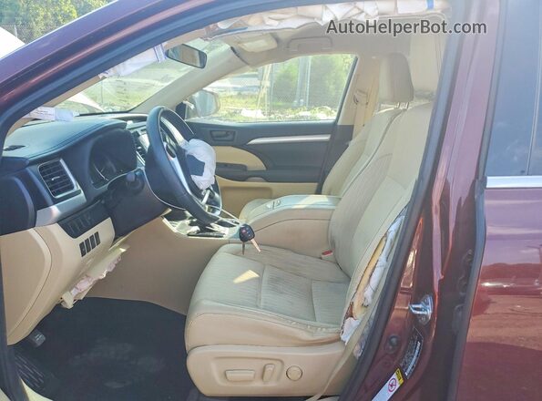 5TDBKRFH9GS337679 2016 TOYOTA HIGHLANDER Burgundy Vista interior delantera