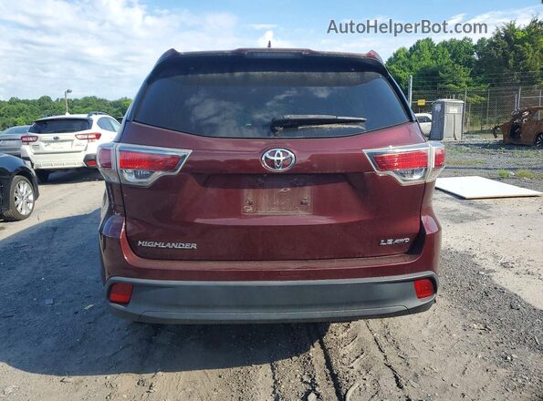 5TDBKRFH9GS337679 2016 TOYOTA HIGHLANDER Burgundy Vista trasera