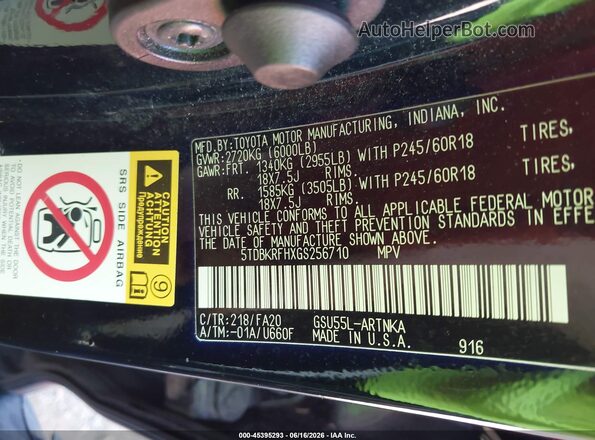 5TDBKRFHXGS256710 2016 TOYOTA HIGHLANDER Черный Вид подкапотного пространства
