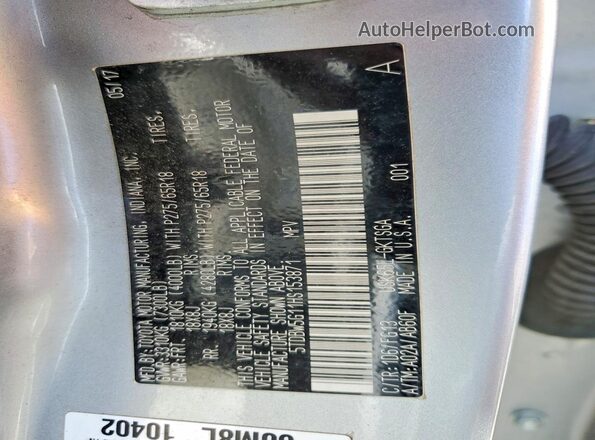 5TDBW5G11HS153871 2017 TOYOTA SEQUOIA Серебряный Вид наклейки с VIN-кодом