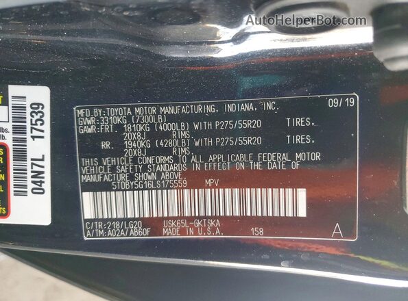 5TDBY5G16LS175559 2020 TOYOTA SEQUOIA Black Widok naklejki z numerem VIN