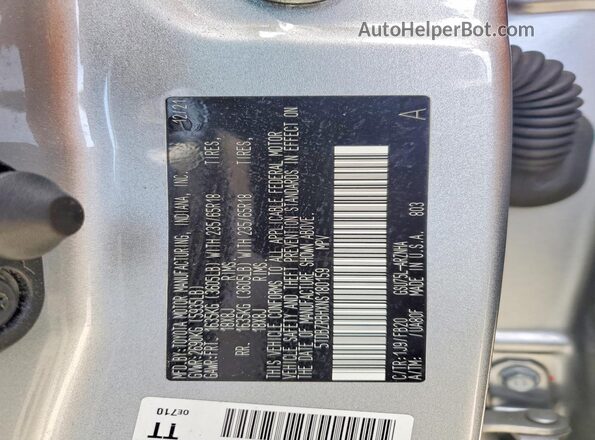 5TDBZRBHXNS180159 2022 TOYOTA HIGHLANDER Silver Widok naklejki z numerem VIN