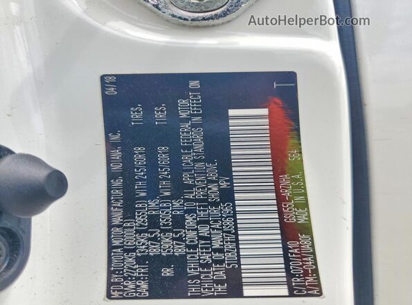 5TDBZRFH7JS861965 2018 TOYOTA HIGHLANDER White Widok naklejki z numerem VIN