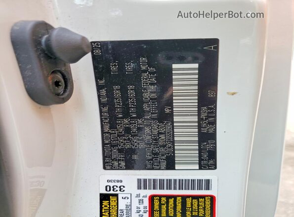 5TDCSKFC0SS209047 2025 TOYOTA SIENNA White VIN კოდის სტიკერის ხედი