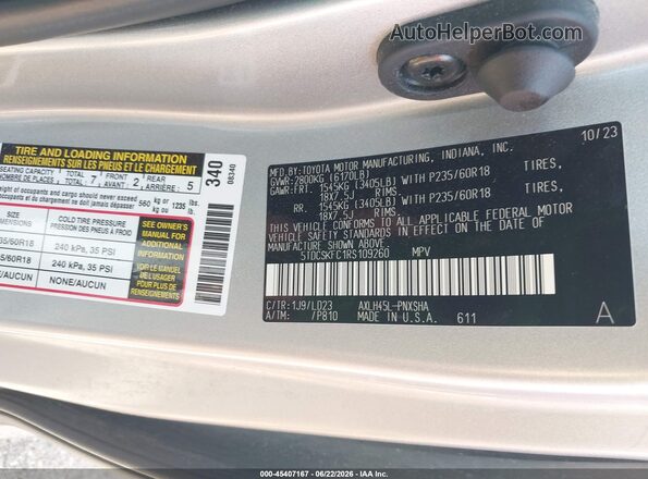 5TDCSKFC1RS109260 2024 TOYOTA SIENNA Silver Engine compartment view