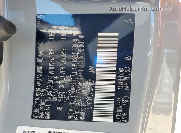 5TDCSKFC2TS231231 2026 TOYOTA SIENNA Gray VIN sticker view