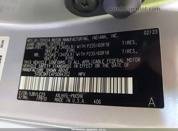 5TDCSKFC4PS084352 2023 TOYOTA SIENNA Silver Շարժիչի բաժամունքի տեսք