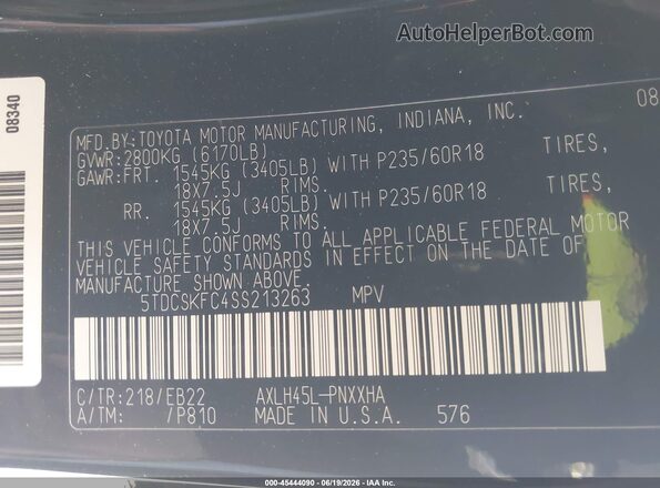 5TDCSKFC4SS213263 2025 TOYOTA SIENNA Black Շարժիչի բաժամունքի տեսք