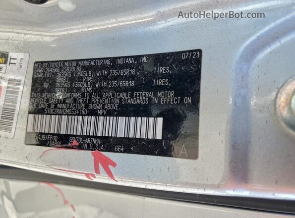 5TDCZRAH2MS534180 2021 TOYOTA HIGHLANDER Silver 