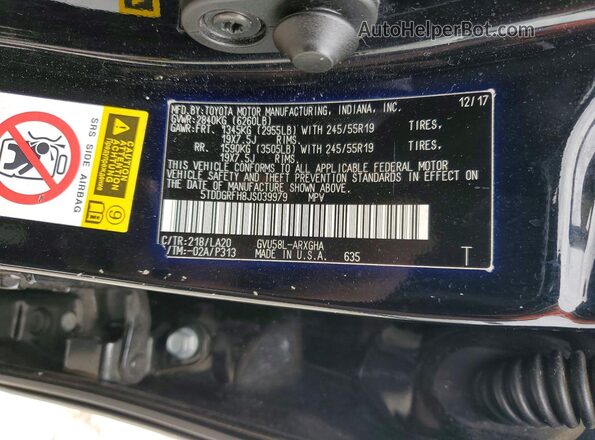 5TDDGRFH8JS039979 2018 TOYOTA HIGHLANDER Черный 