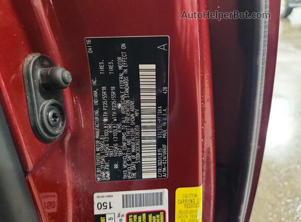 5TDDK3DC8GS138359 2016 TOYOTA SIENNA Бордовый Панорамный вид салона 360°