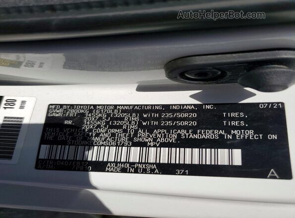 5TDDRKEC0MS061793 2021 TOYOTA SIENNA Белый 