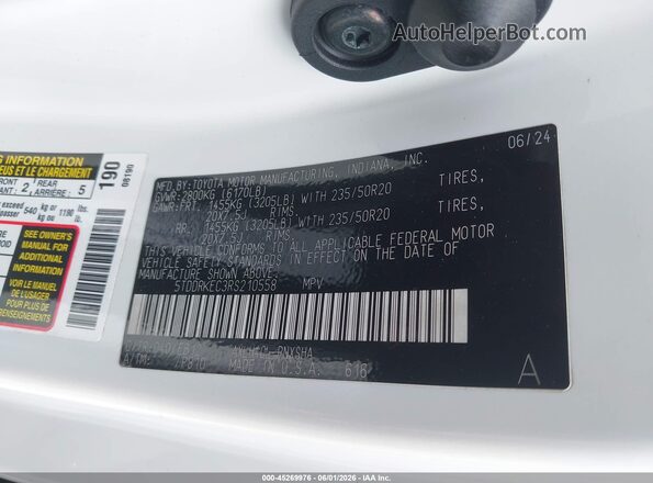 5TDDRKEC3RS210558 2024 TOYOTA SIENNA White Widok komory silnika