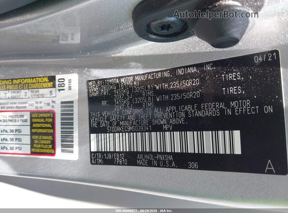 5TDDRKEC9MS039341 2021 TOYOTA SIENNA Silver Engine compartment view