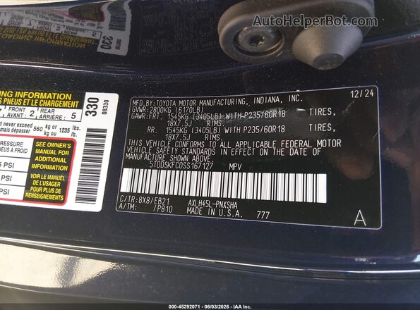5TDDSKFC0SS167127 2025 TOYOTA SIENNA Blue Շարժիչի բաժամունքի տեսք