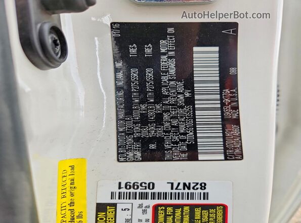 5TDDW5G10GS135255 2016 TOYOTA SEQUOIA White VIN კოდის სტიკერის ხედი