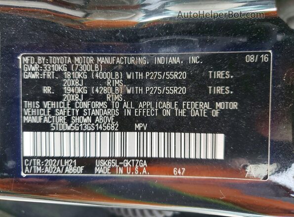 5TDDW5G13GS145682 2016 TOYOTA SEQUOIA Black VIN կոդի պիտակի տեսք