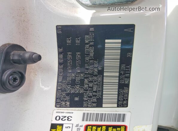 5TDDZ3DC0JS208603 2018 TOYOTA SIENNA White Vista de la etiqueta del VIN