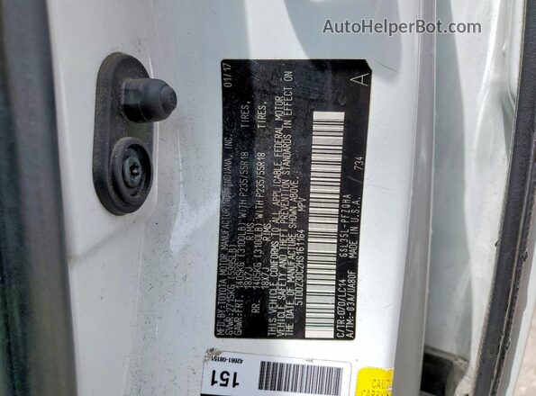 5TDDZ3DC2HS161164 2017 TOYOTA SIENNA White Вид наклейки з VIN-кодом
