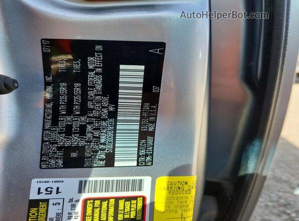 5TDDZ3DC6HS181336 2017 TOYOTA SIENNA Silver VIN კოდის სტიკერის ხედი