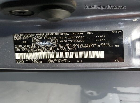 5TDDZRBH8MS087017 2021 TOYOTA HIGHLANDER Blue VIN sticker view