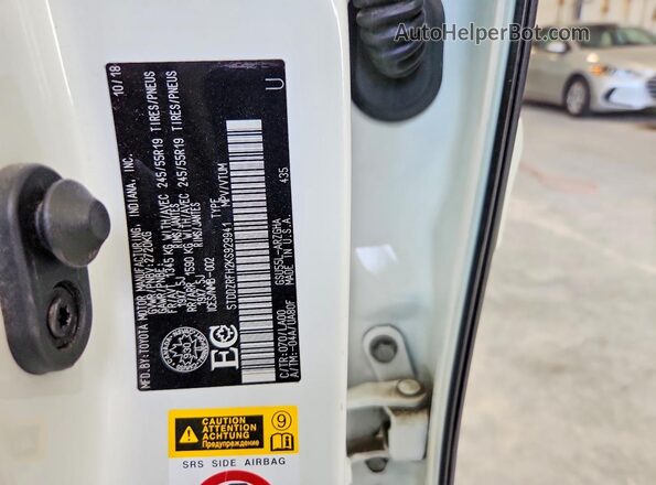 5TDDZRFH2KS929941 2019 TOYOTA HIGHLANDER White VIN կոդի պիտակի տեսք