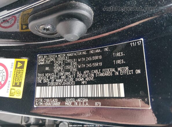 5TDDZRFH7JS498303 2018 TOYOTA HIGHLANDER Black Vista del compartimento del motor