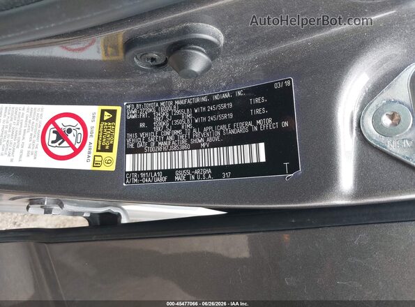 5TDDZRFH7JS853860 2018 TOYOTA HIGHLANDER Gray Вид підкапотного простору