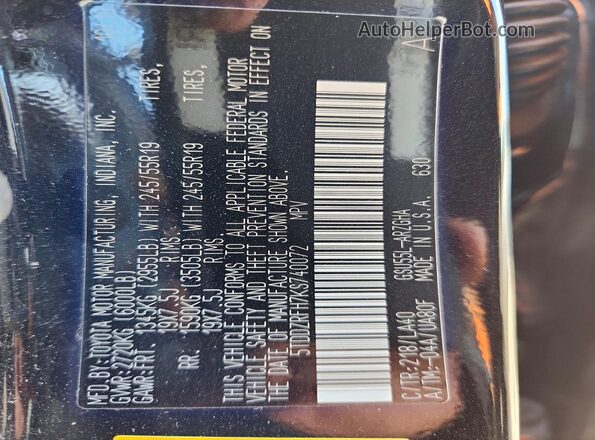 5TDDZRFH7KS740072 2019 TOYOTA HIGHLANDER Black Engine compartment view
