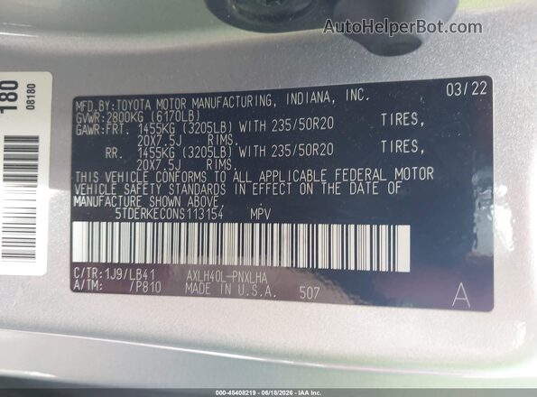 5TDERKEC0NS113154 2022 TOYOTA SIENNA Silver Vista del compartimento del motor