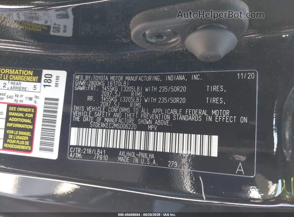 5TDERKEC2MS006220 2021 TOYOTA SIENNA Black Vista del compartimento del motor