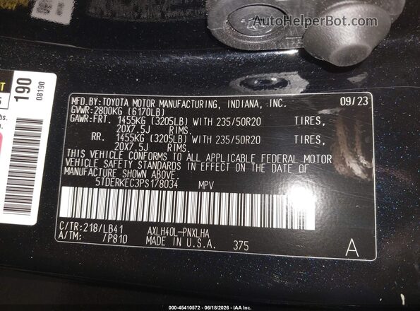 5TDERKEC3PS178034 2023 TOYOTA SIENNA Black Vista frontal