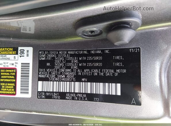 5TDERKEC4NS085715 2022 TOYOTA SIENNA Gray Vista del compartimento del motor