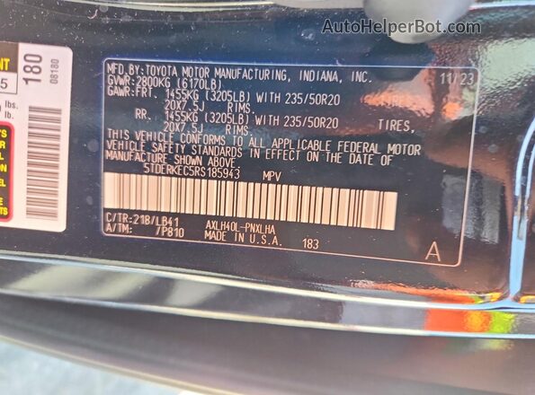 5TDERKEC5RS185943 2024 TOYOTA SIENNA Black VIN კოდის სტიკერის ხედი