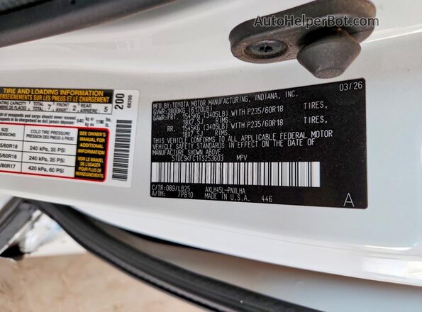 5TDESKFC1TS253603 2026 TOYOTA SIENNA White 