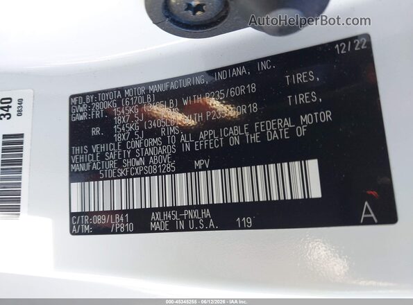 5TDESKFCXPS081285 2023 TOYOTA SIENNA White Շարժիչի բաժամունքի տեսք