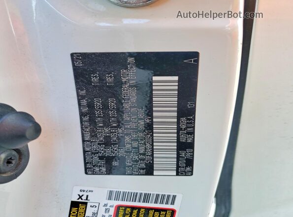 5TDFARAH8MS009421 2021 TOYOTA HIGHLANDER White VIN კოდის სტიკერის ხედი