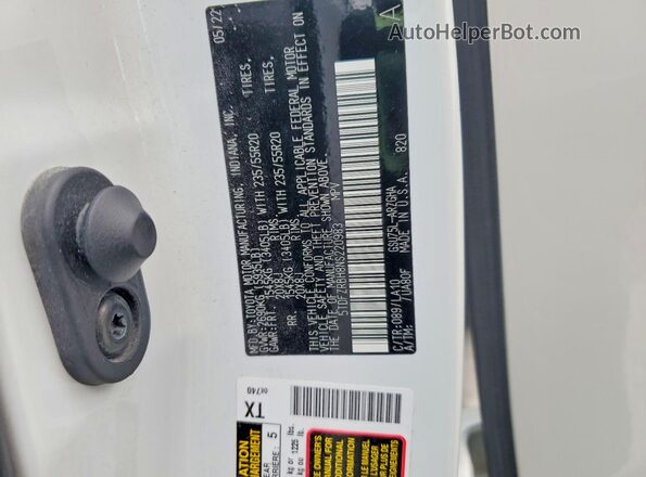 5TDFZRBH8NS220983 2022 TOYOTA HIGHLANDER White Vista de la etiqueta del VIN