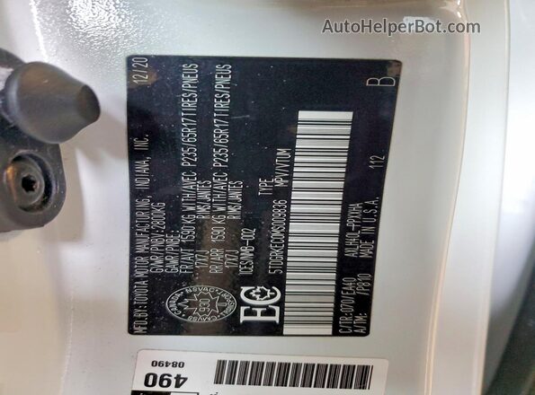 5TDGRKEC0MS009836 2021 TOYOTA SIENNA Белый 