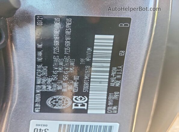 5TDGSKFC1MS016118 2021 TOYOTA SIENNA Gray 