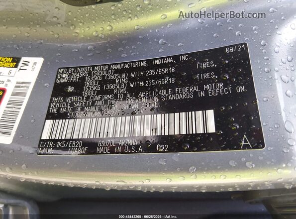 5TDGZRAH2MS085276 2021 TOYOTA HIGHLANDER Blue Engine compartment view