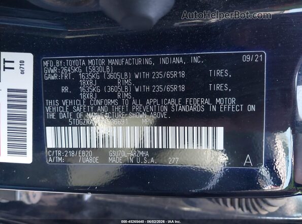 5TDGZRAH2MS536691 2021 TOYOTA HIGHLANDER Black Вид підкапотного простору