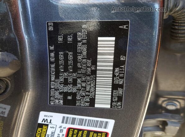 5TDGZRBH2MS057315 2021 TOYOTA HIGHLANDER Gray VIN sticker view