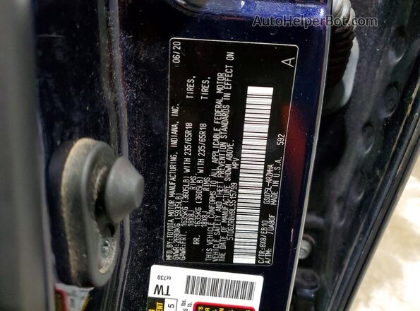 5TDGZRBH9LS515799 2020 TOYOTA HIGHLANDER Blue Вид наклейки з VIN-кодом