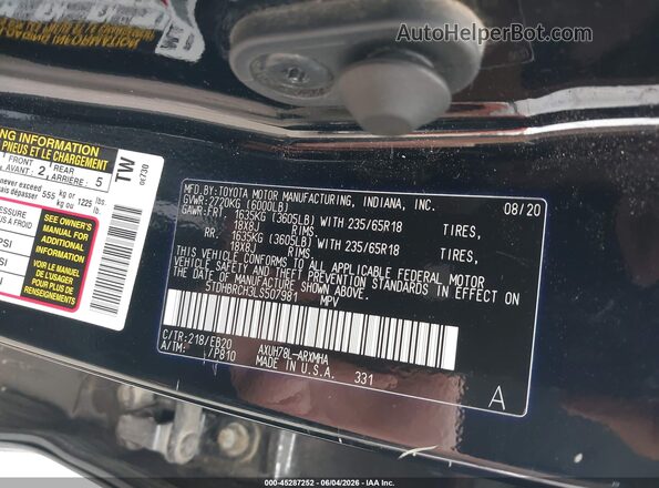 5TDHBRCH3LS507981 2020 TOYOTA HIGHLANDER Black Շարժիչի բաժամունքի տեսք