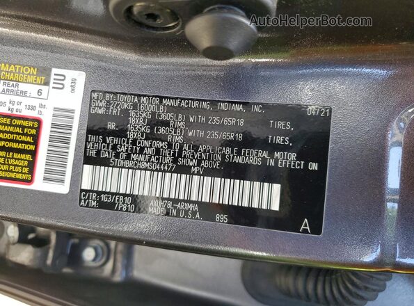 5TDHBRCH8MS044477 2021 TOYOTA HIGHLANDER Gray Engine compartment view