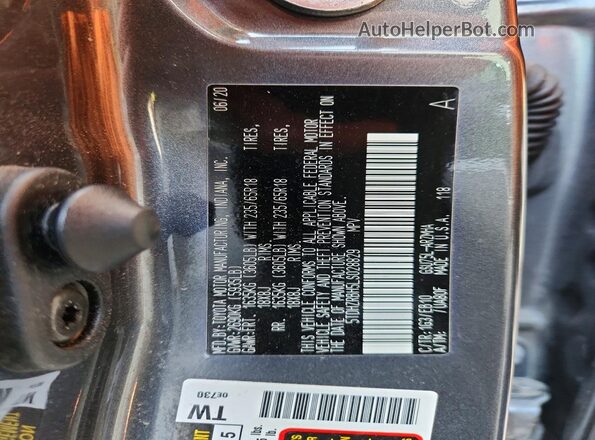 5TDHZRBH5LS028829 2020 TOYOTA HIGHLANDER Gray VIN կոդի պիտակի տեսք